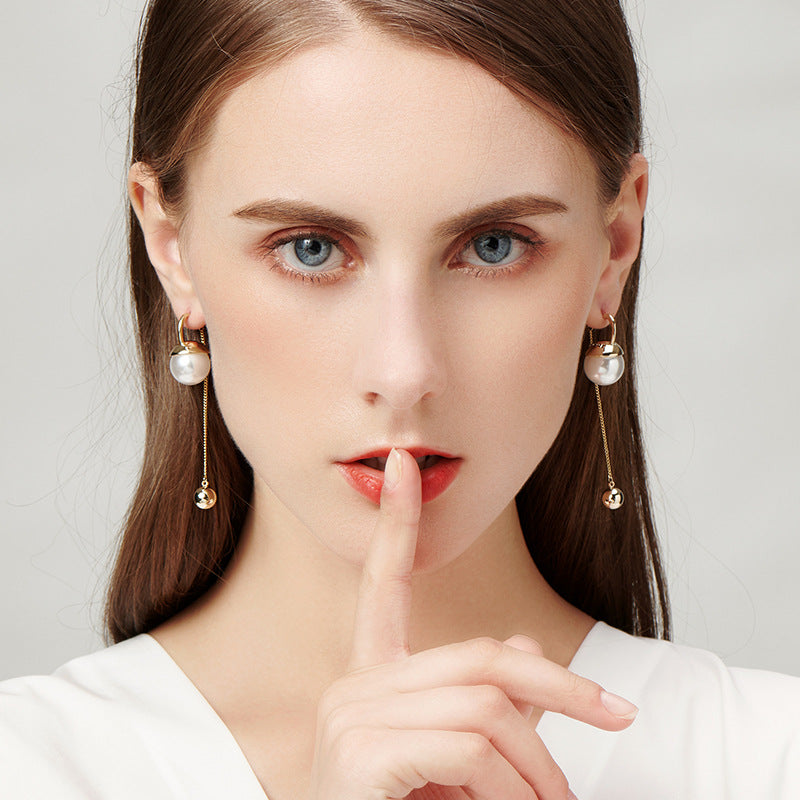 18K Gold Plated Pearl Pendulum Earrings