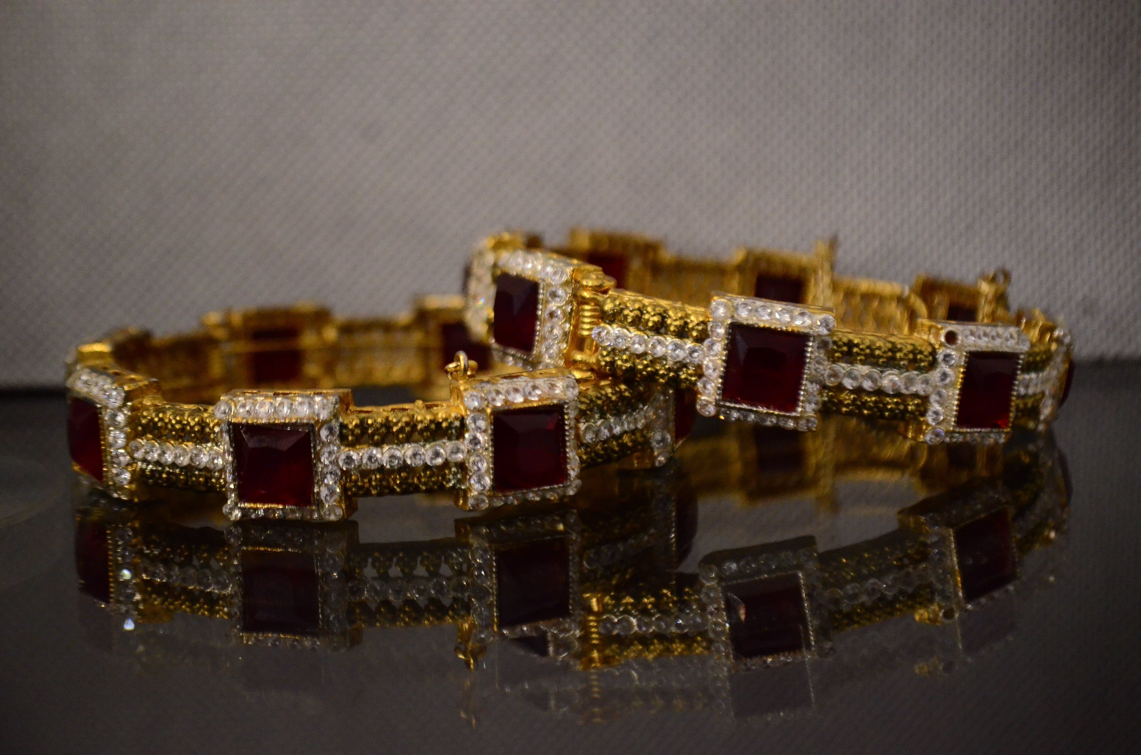 Red Stones Egyptian bangles Pair
