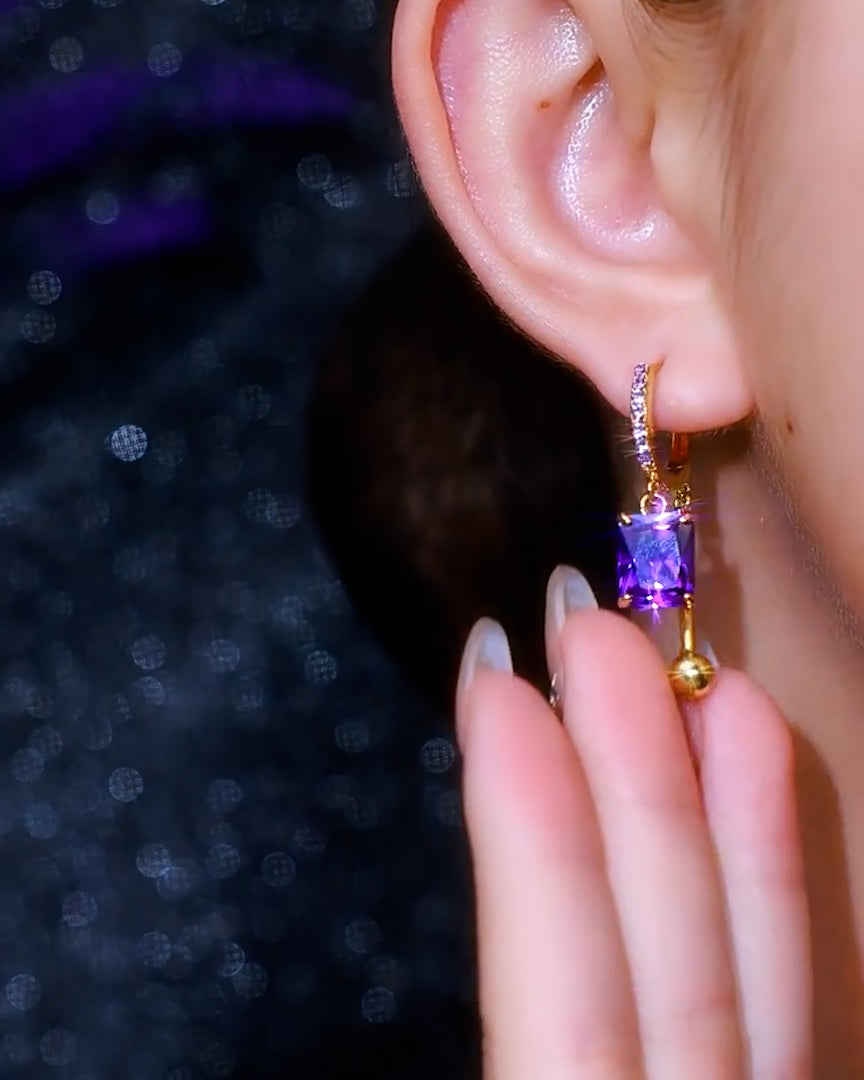 18K Gold Plated Purple Gem Drops