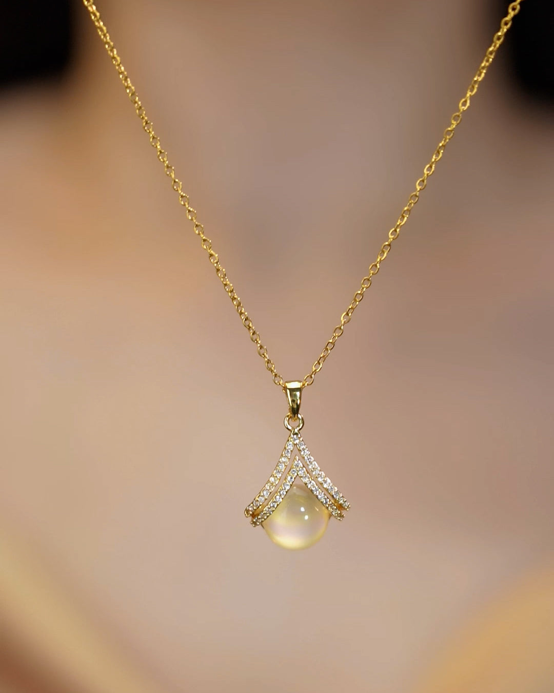 18K Gold Plated Moon Stone Necklace