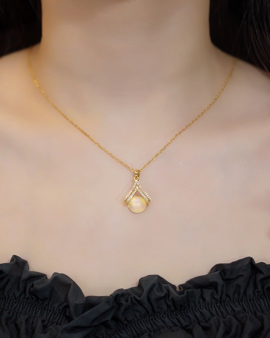 18K Gold Plated Moon Stone Necklace