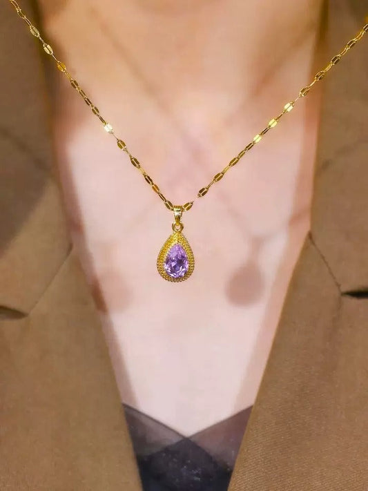 Purple diamond necklace(24k gold plated)