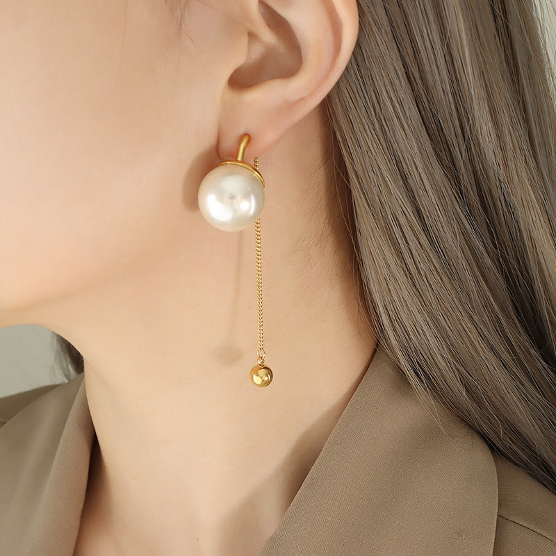 18K Gold Plated Pearl Pendulum Earrings