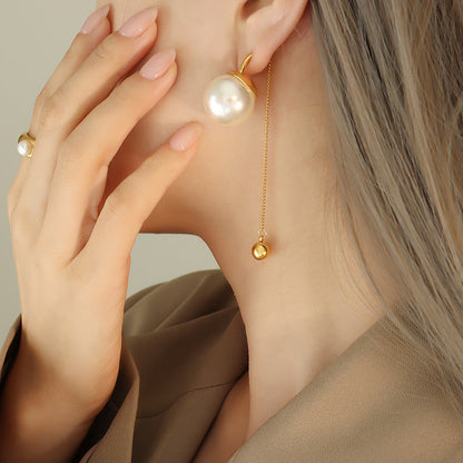 18K Gold Plated Pearl Pendulum Earrings