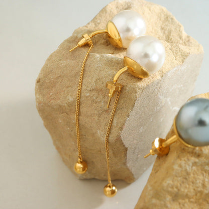 18K Gold Plated Pearl Pendulum Earrings