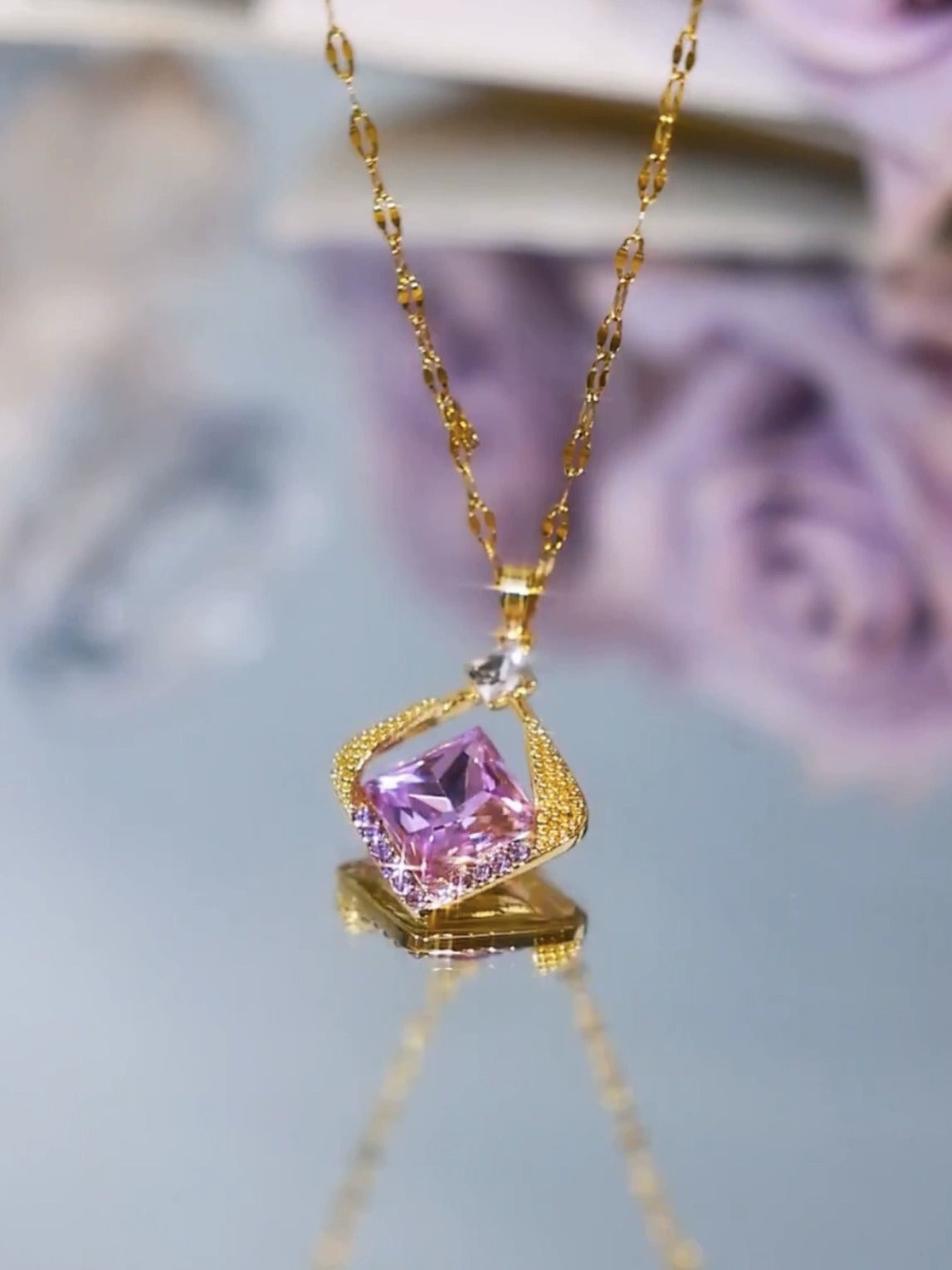 Purple Diamond necklace(18k gold plated)