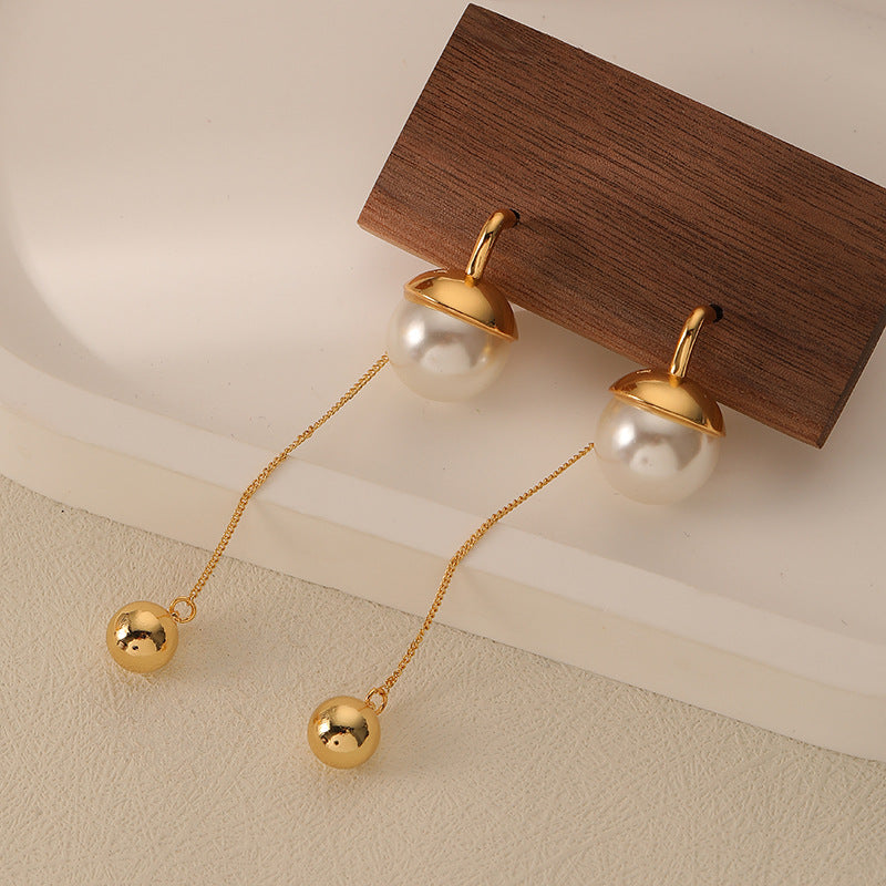 18K Gold Plated Pearl Pendulum Earrings