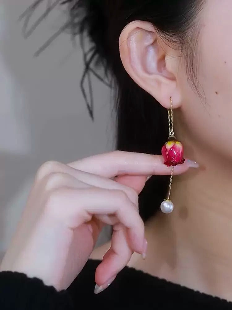 Eternal rose pearl earrings