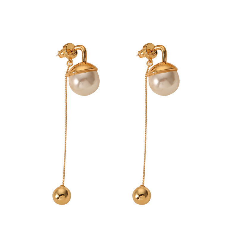 18K Gold Plated Pearl Pendulum Earrings