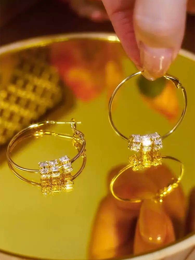 European style diamond earrings(gold plated)