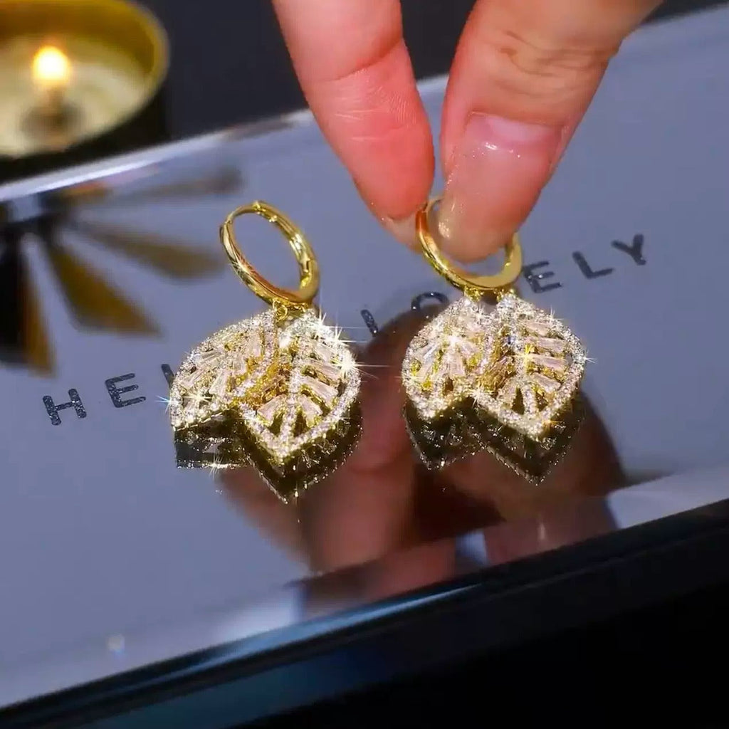 Full Diamond Leaf Earrings(gold plated)