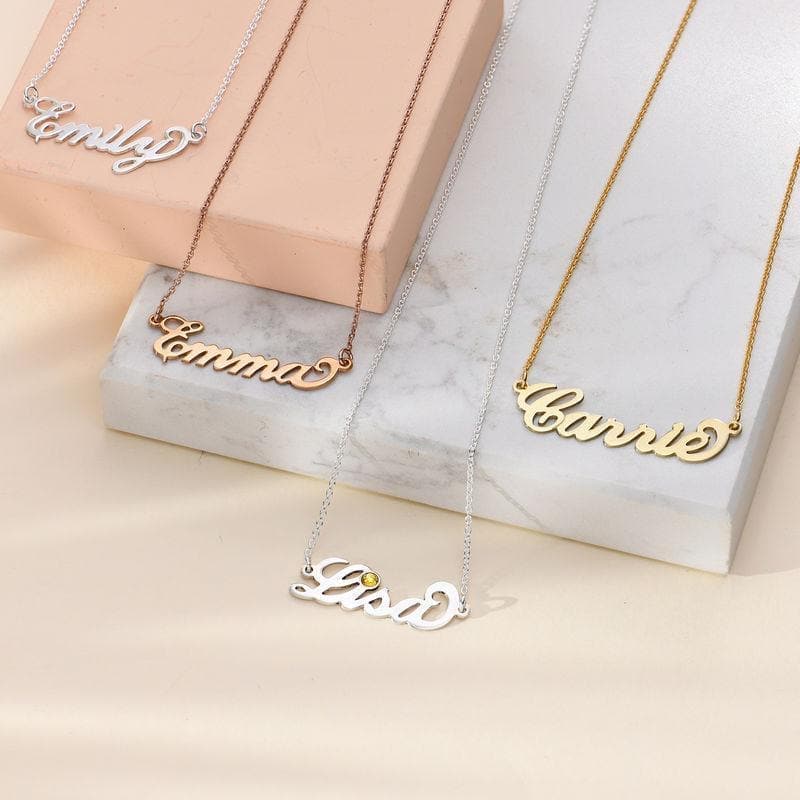 small Sterling Silver Carrie Style Name Necklace